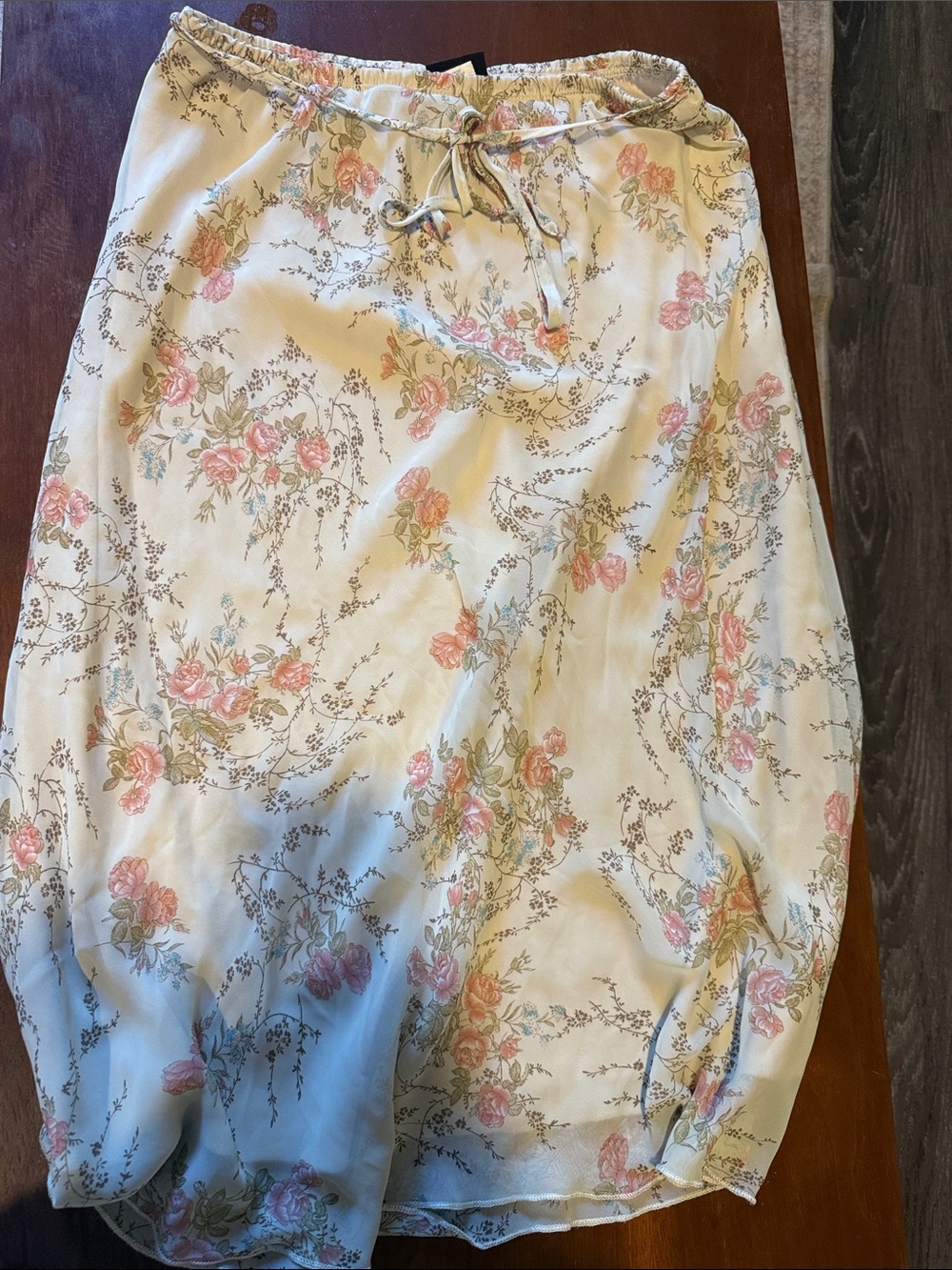 JKLA Cream Floral Drawstring Midi Skirt